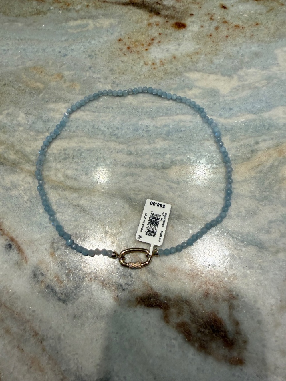 NEW! Kendra Scott Emery Beaded Necklace Light Blue w/ Gold Link + Pouch + BOX - Picture 12 of 13